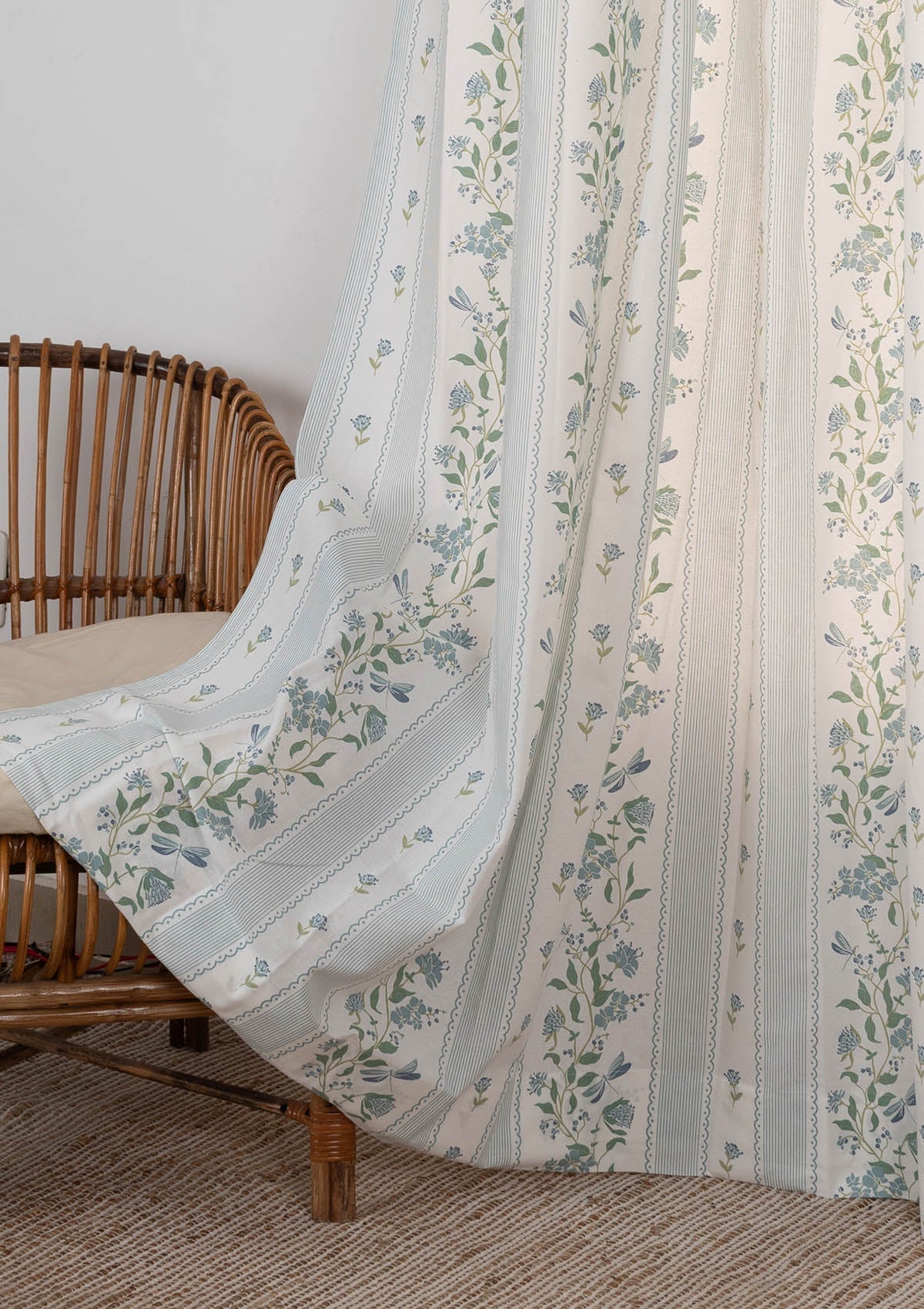 Flutter 100% cotton floral curtain for living room - Light Reduction - Nile Blue - Single Piece