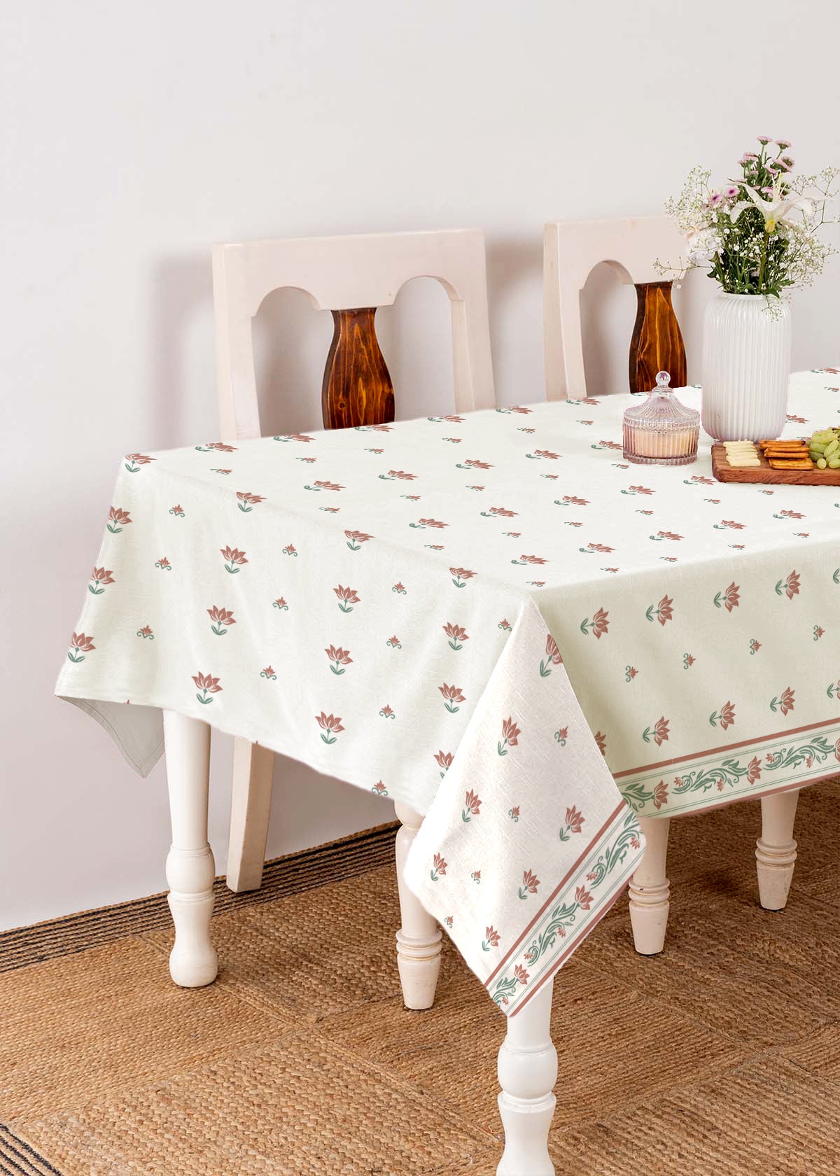 Lotus Pond 100% cotton ethnic table cloth for 4 seater or 6 seater dining - Multicolor