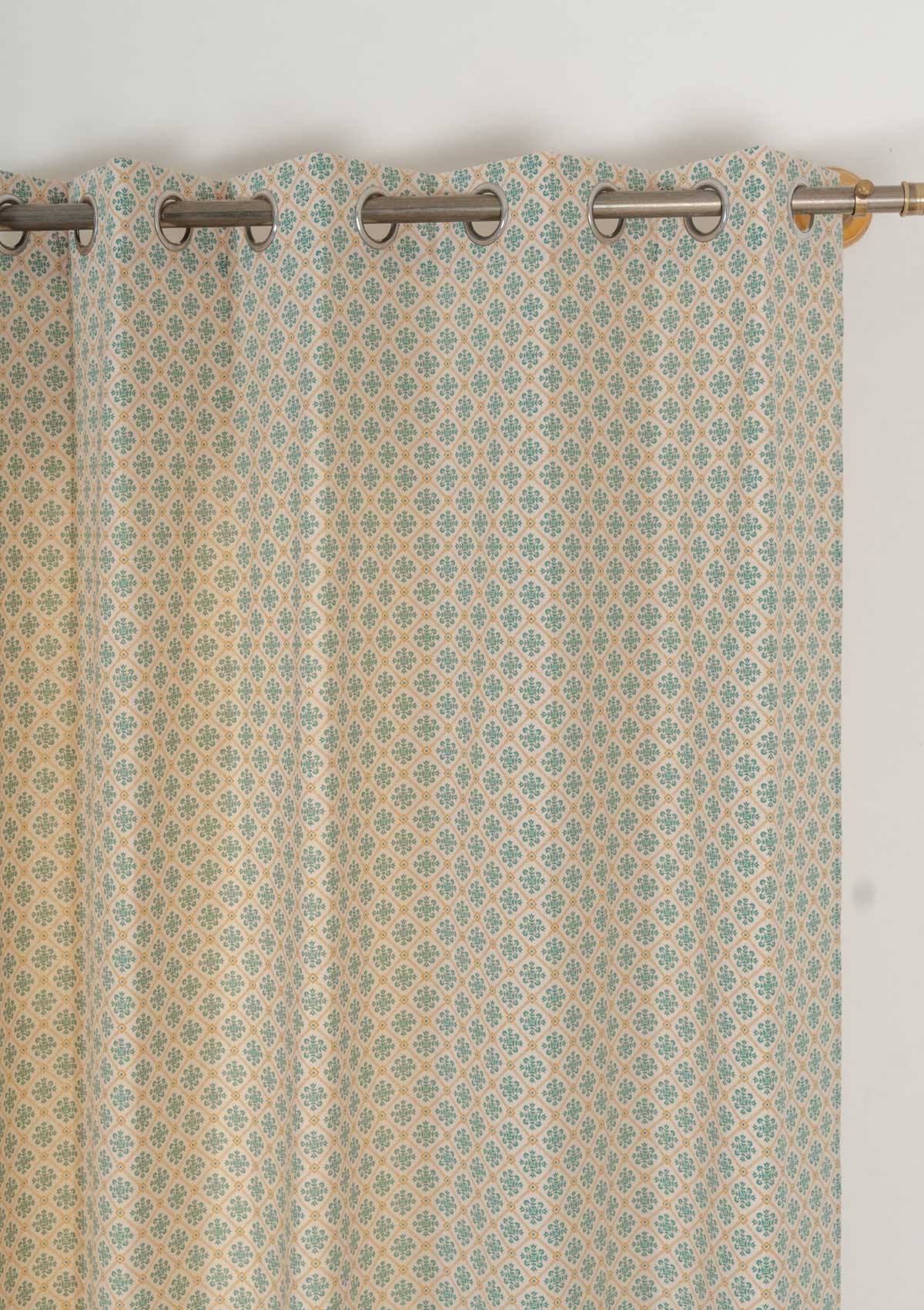 Yura geometric printed 100% cotton curtain for living room - Room darkening - Aqua blue - Single Panel
