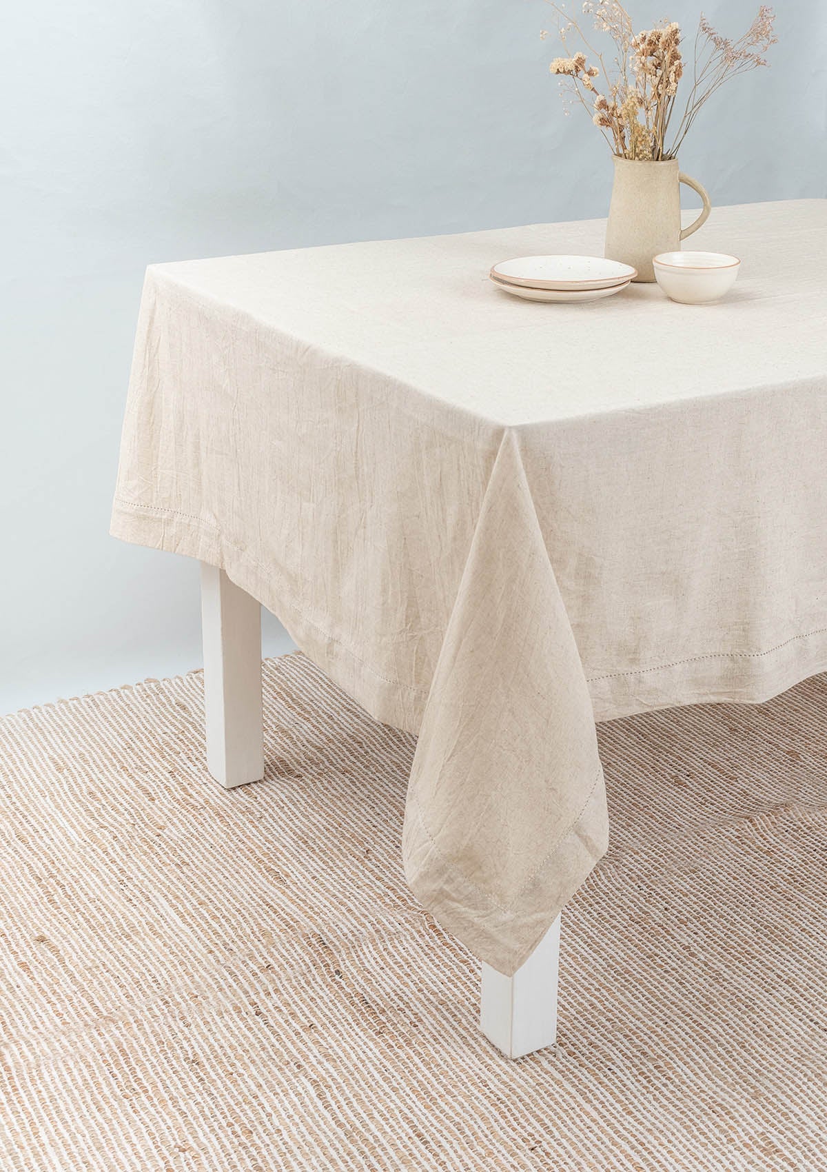 Solid linen customisable minimal design table cloth for dining - Beige