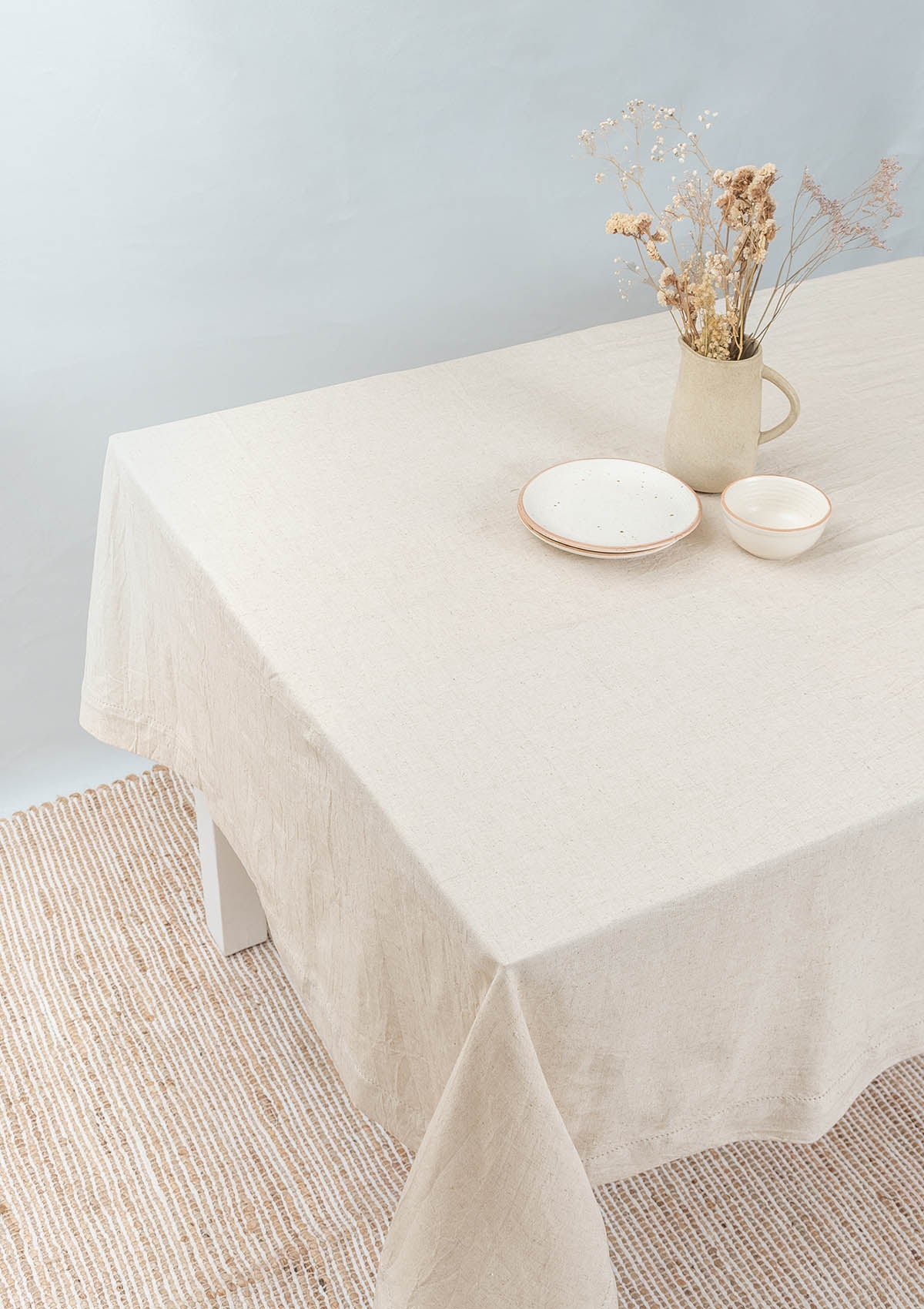 Earthy solid linen textured table cloth for 4 seater, 6 seater, 8seater dining table - Beige