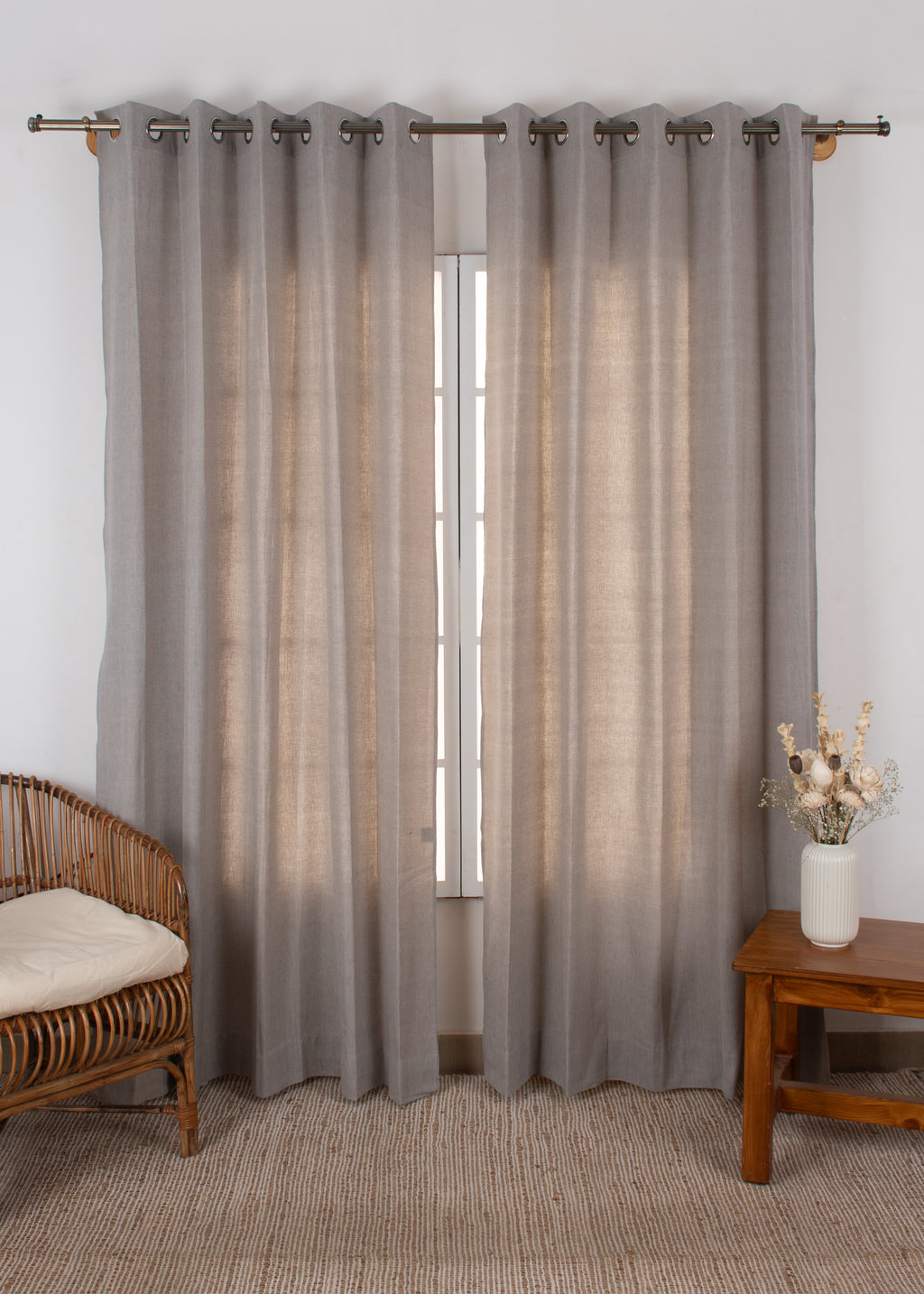Solid linen beige 100% cotton plain curtain for bedroom - Room darkening - Single Panel