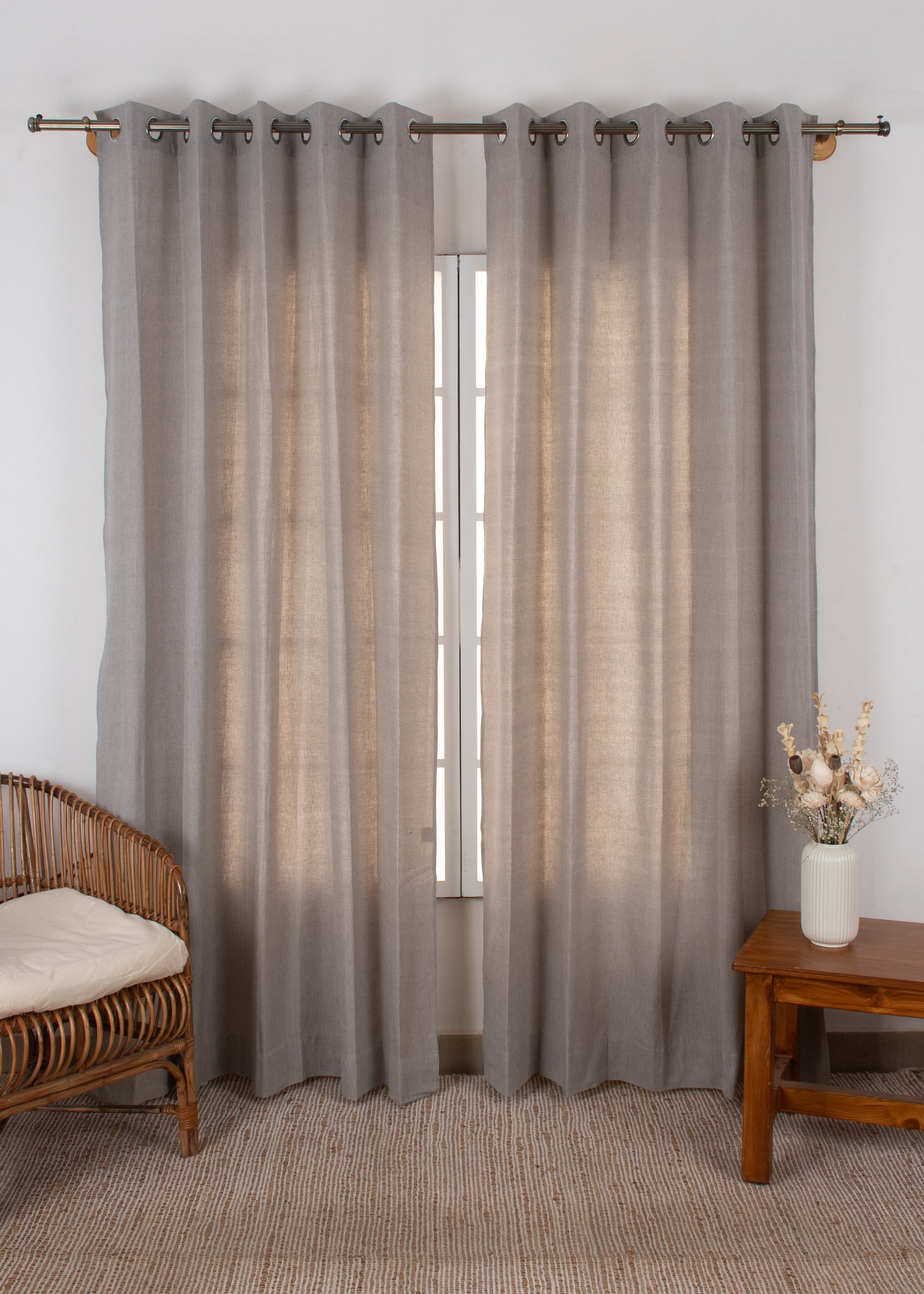 Solid linen beige 100% cotton plain curtain for bedroom - Room darkening - Single Panel