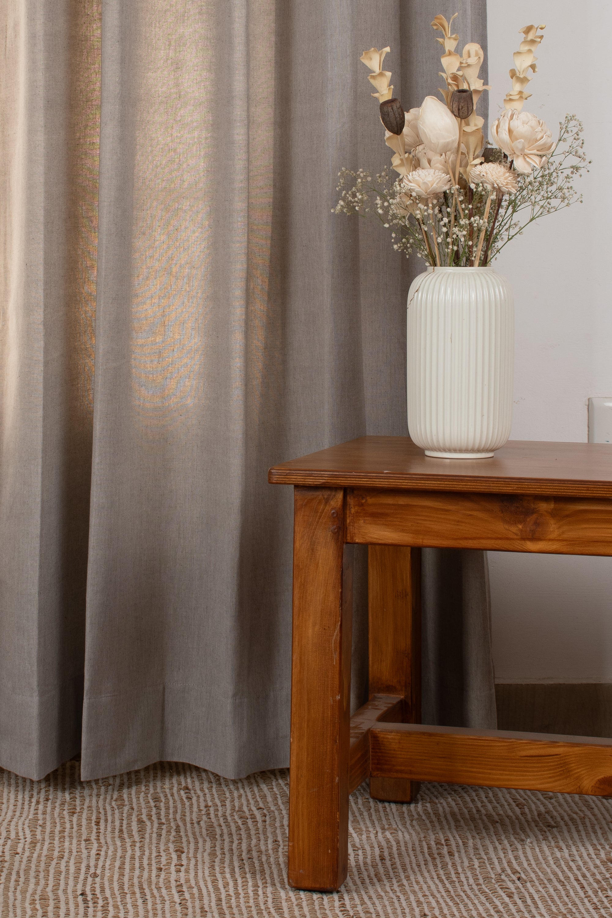 Solid linen beige 100% cotton plain curtain for bedroom - Room darkening - Single Panel