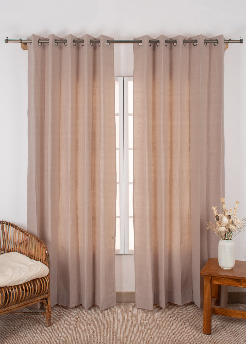 Solid linen beige 100% cotton plain curtain for bedroom - Room darkening - Single Panel