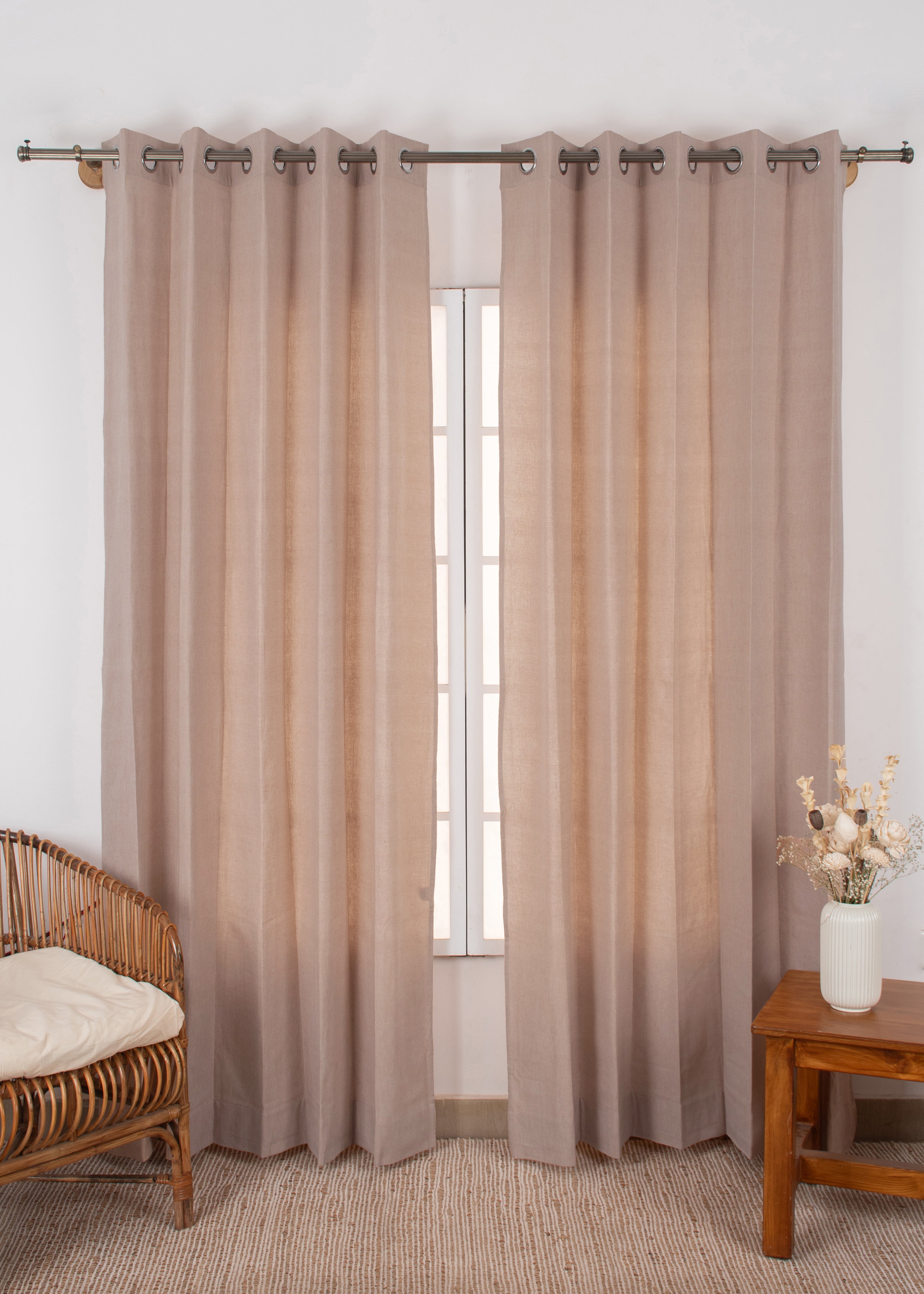 Solid linen beige 100% cotton plain curtain for bedroom - Room darkening - Single Panel