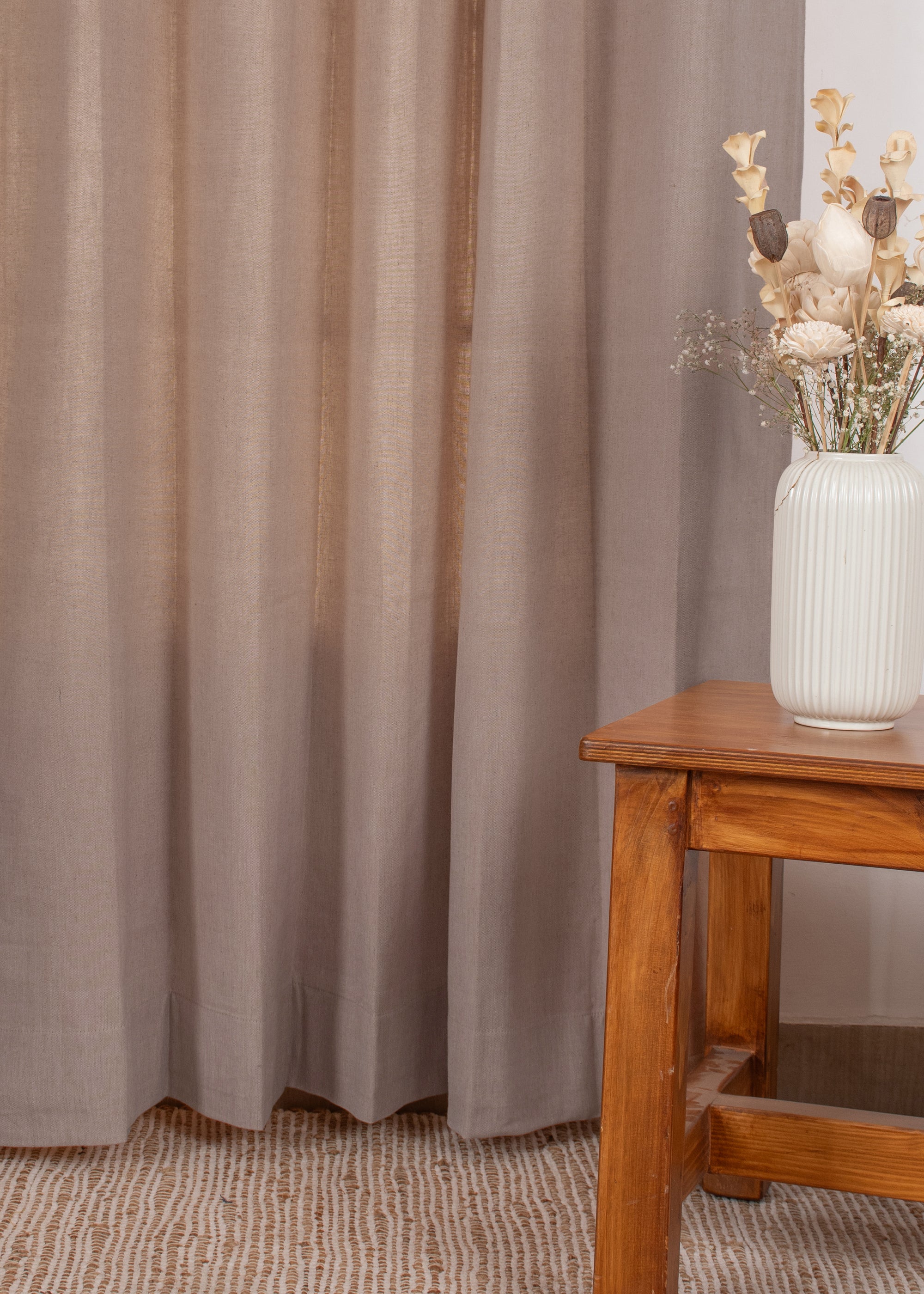 Solid linen beige 100% cotton plain curtain for bedroom - Room darkening - Single Panel