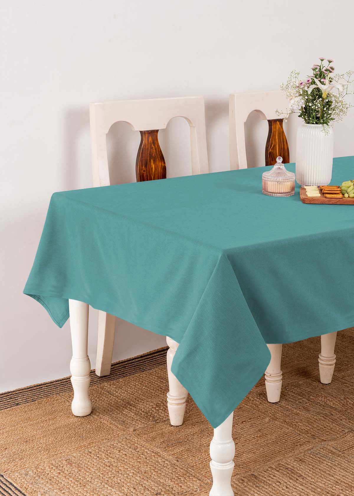 Solid 100% cotton customisable table cloth for dining - Aqua blue