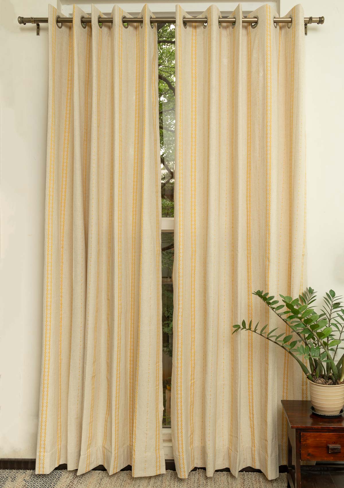 Aster linen cotton minimal design curtain for living room - Room darkening - Brown - Pack of 1