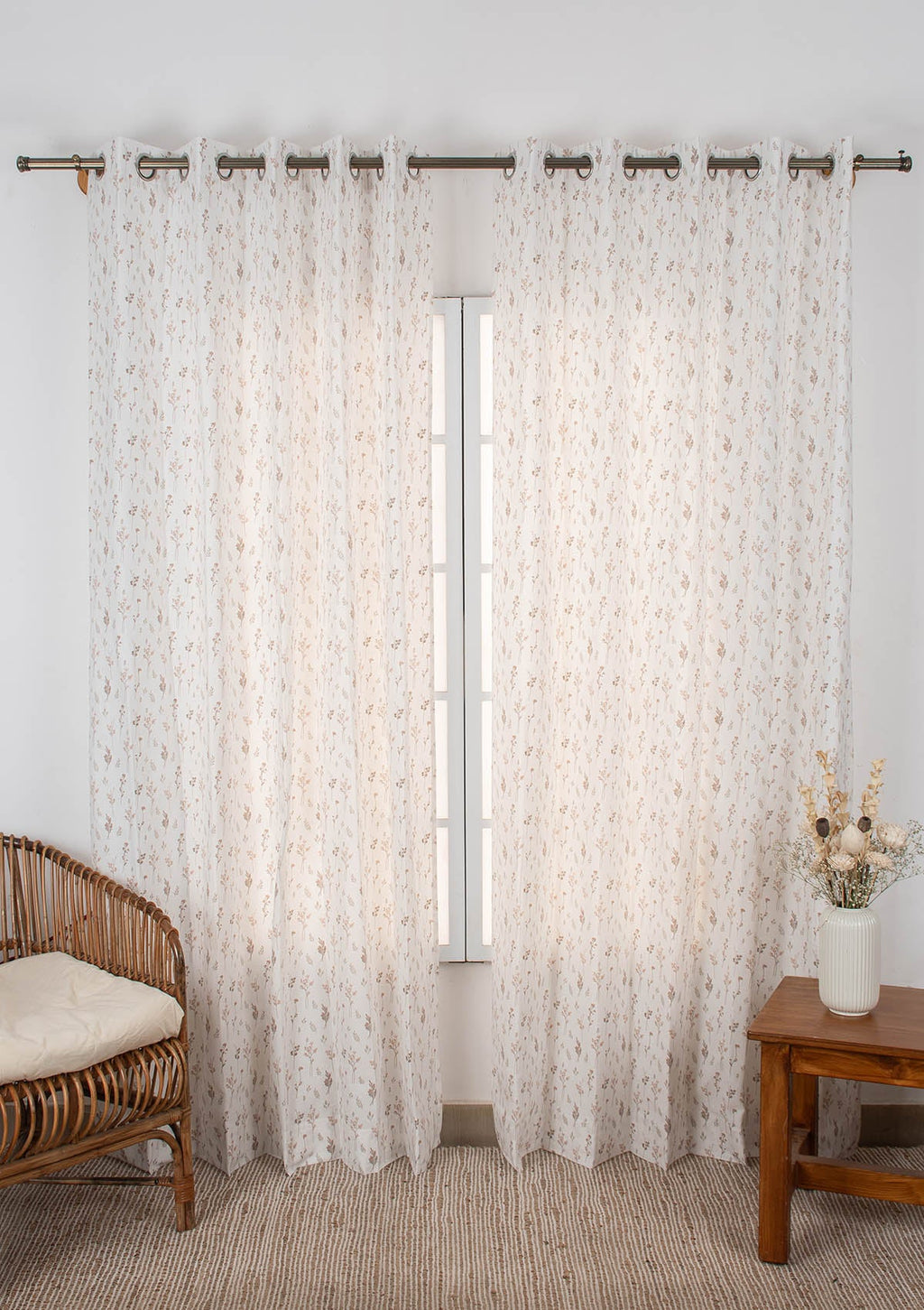 Breeze 100% cotton floral pattern curtain for living room - Light Reduction - Orange - Single Piece