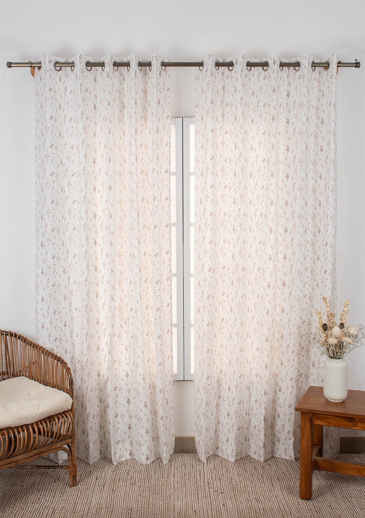 Breeze 100% cotton floral pattern curtain for living room - Light Reduction - Orange - Single Piece