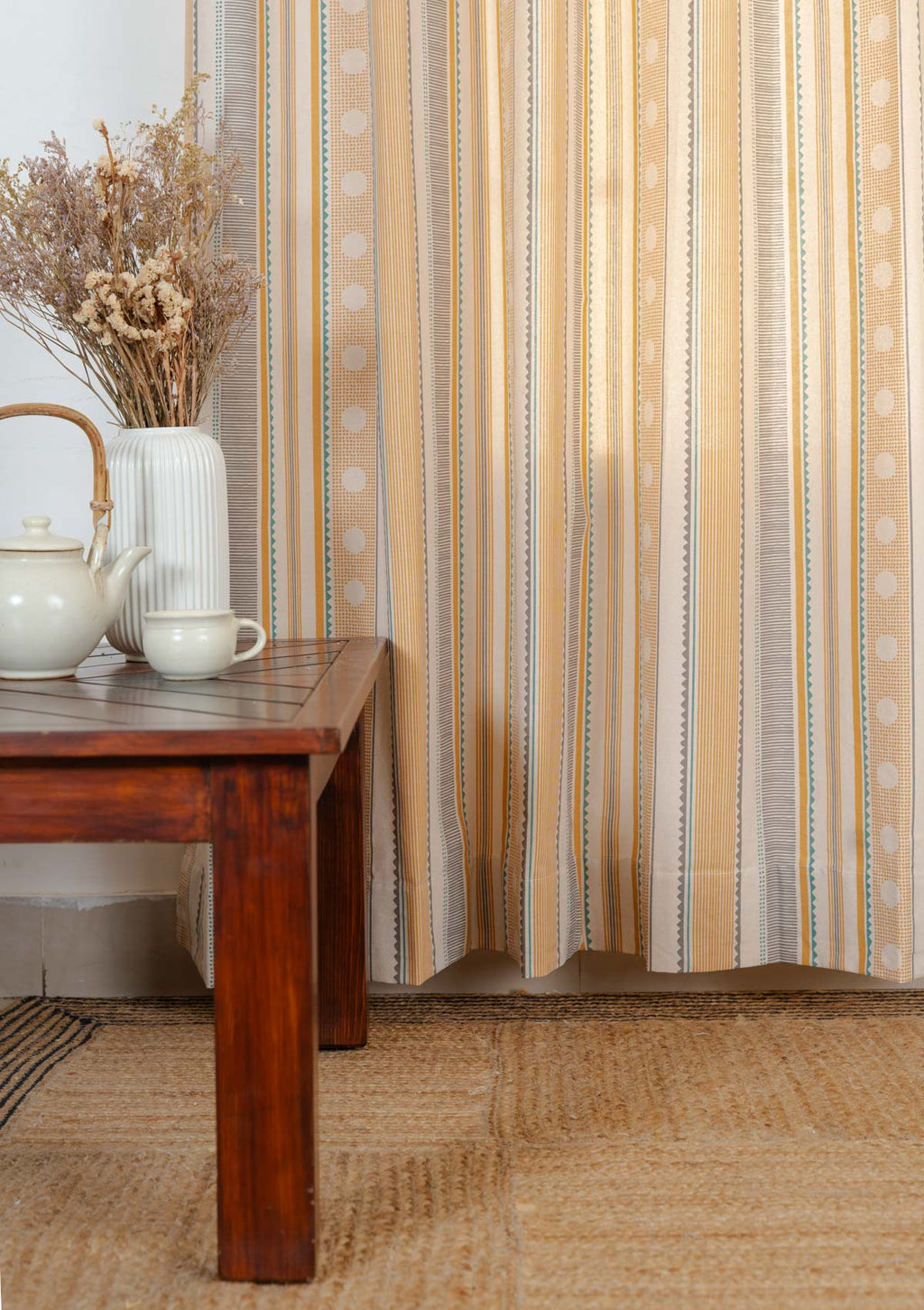 Buru boho 100% cotton curtain for living room - Room darkening - Mustard - Single Panel