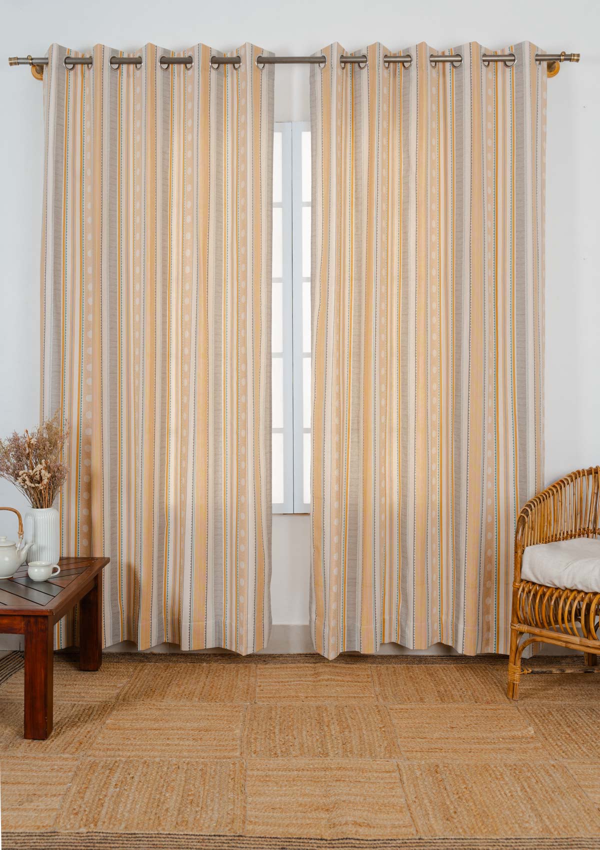 Buru 100% cotton boho curtain for living room - Room darkening - Mustard - Single