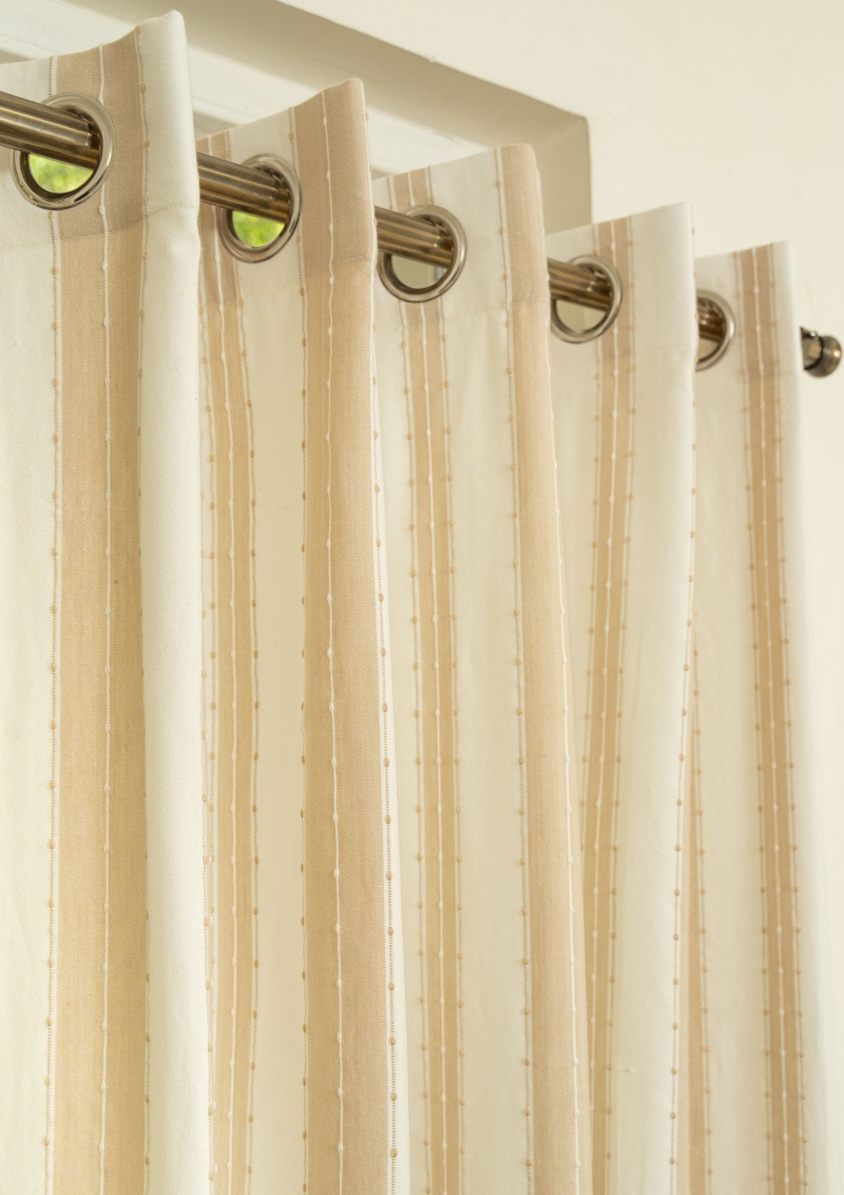 Caramel minimal design 100% cotton curtain for living room - Room darkening - Cream - Single panel
