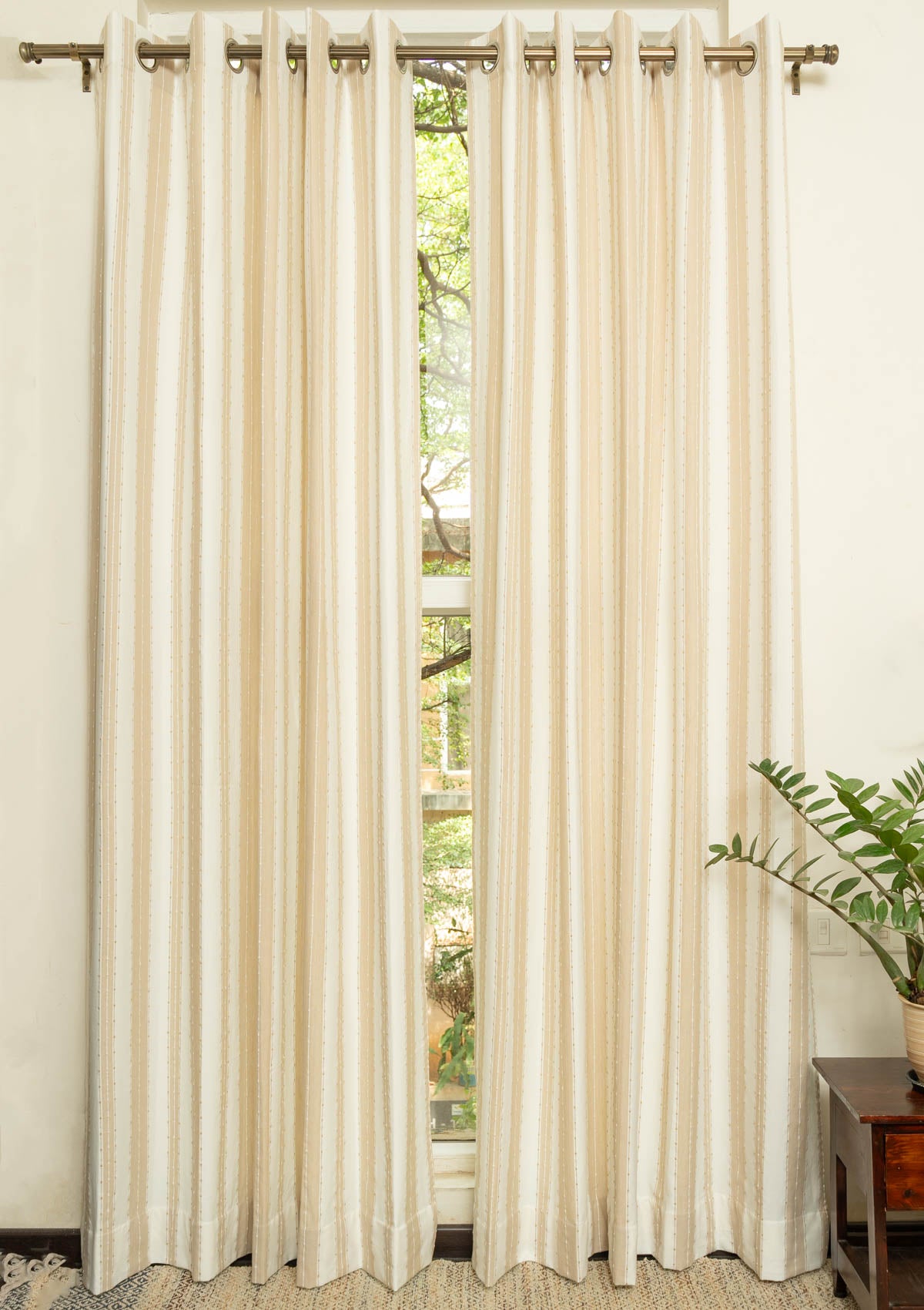 Caramel cotton minimal design curtain for living room - Room darkening - Cream - Pack of 1