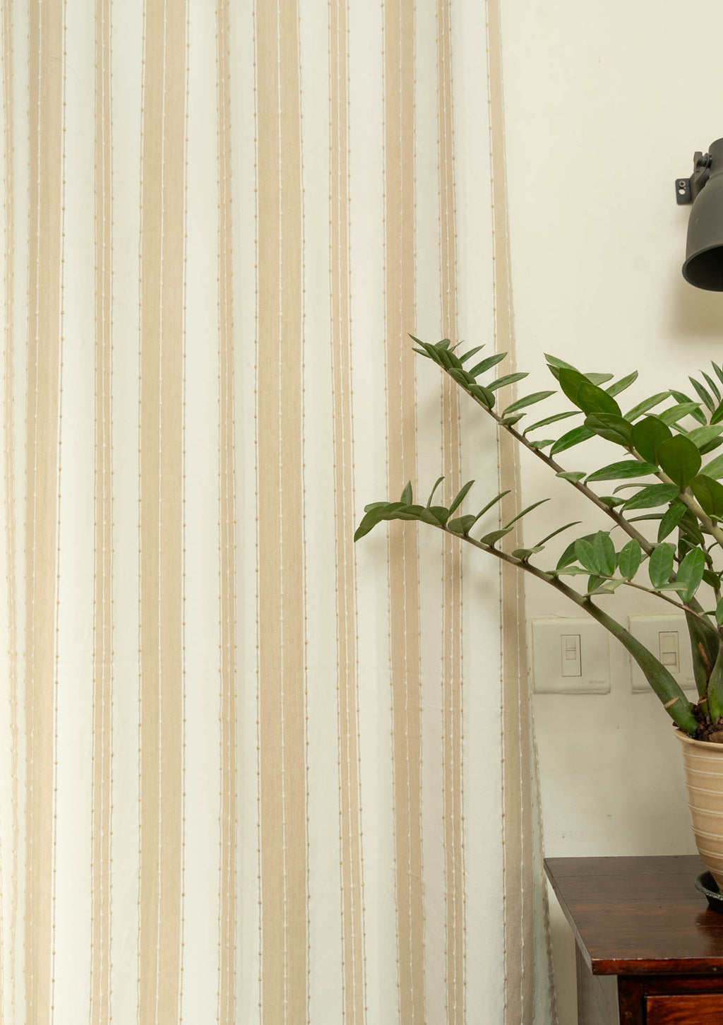 Caramel minimal design 100% cotton curtain for living room - Room darkening - Cream - Single panel