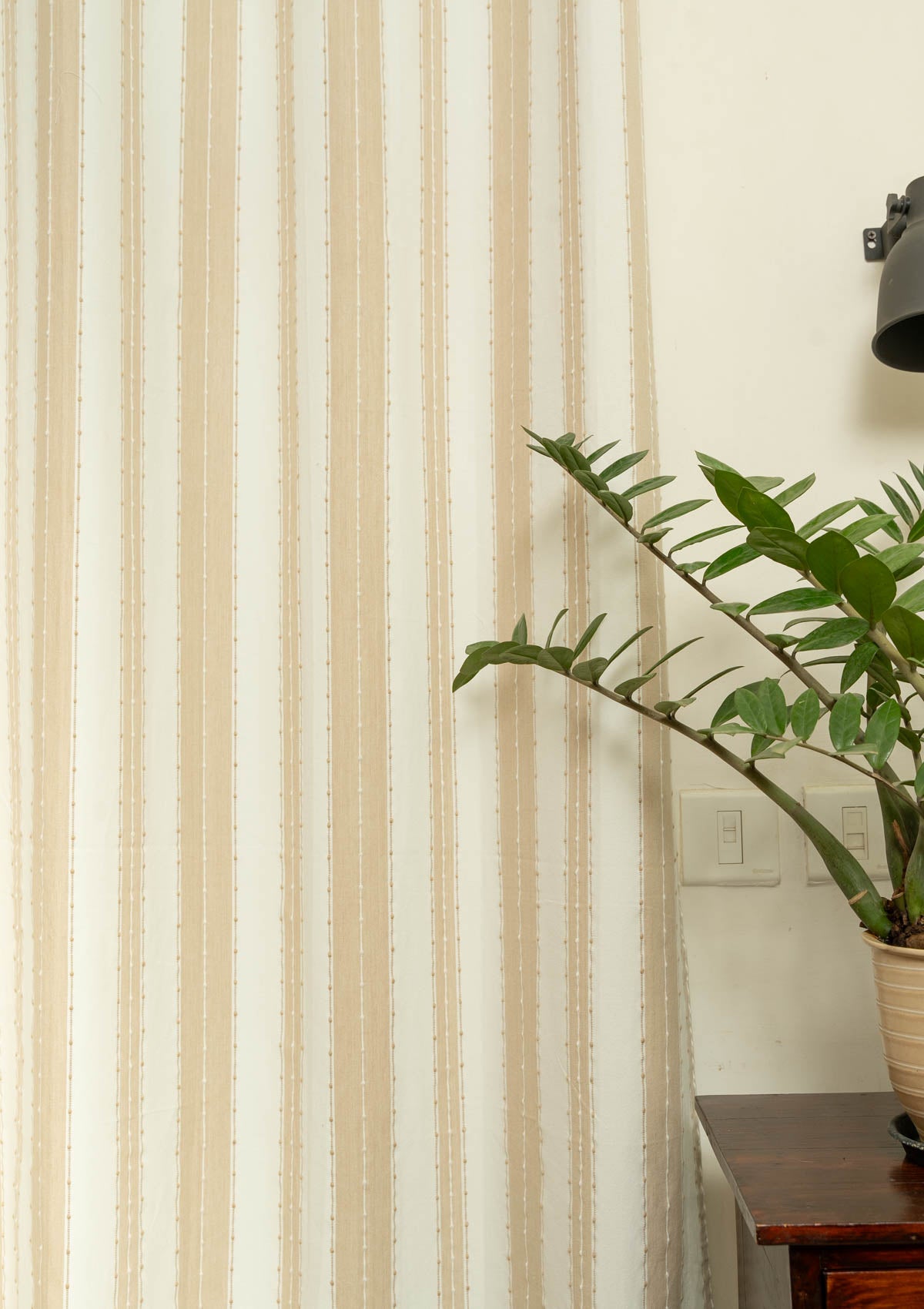 Caramel minimal design 100% cotton curtain for living room - Room darkening - Cream - Single panel