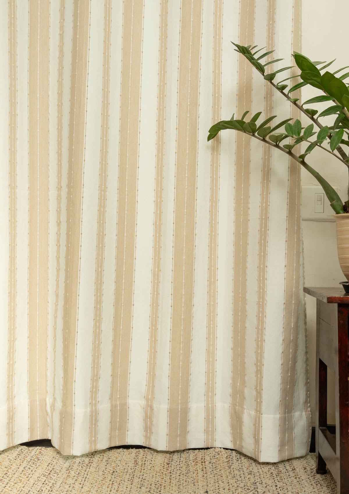 Caramel minimal design 100% cotton curtain for living room - Room darkening - Cream - Single panel