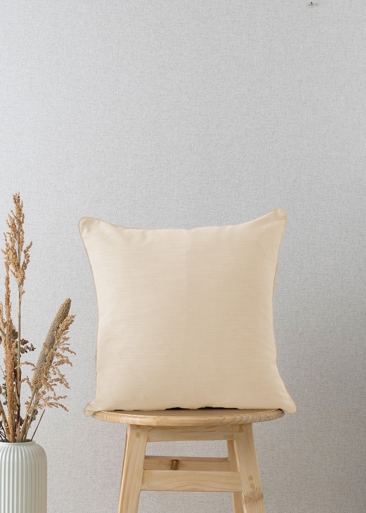 Solid 100% cotton plain cushion cover for sofa - Cream