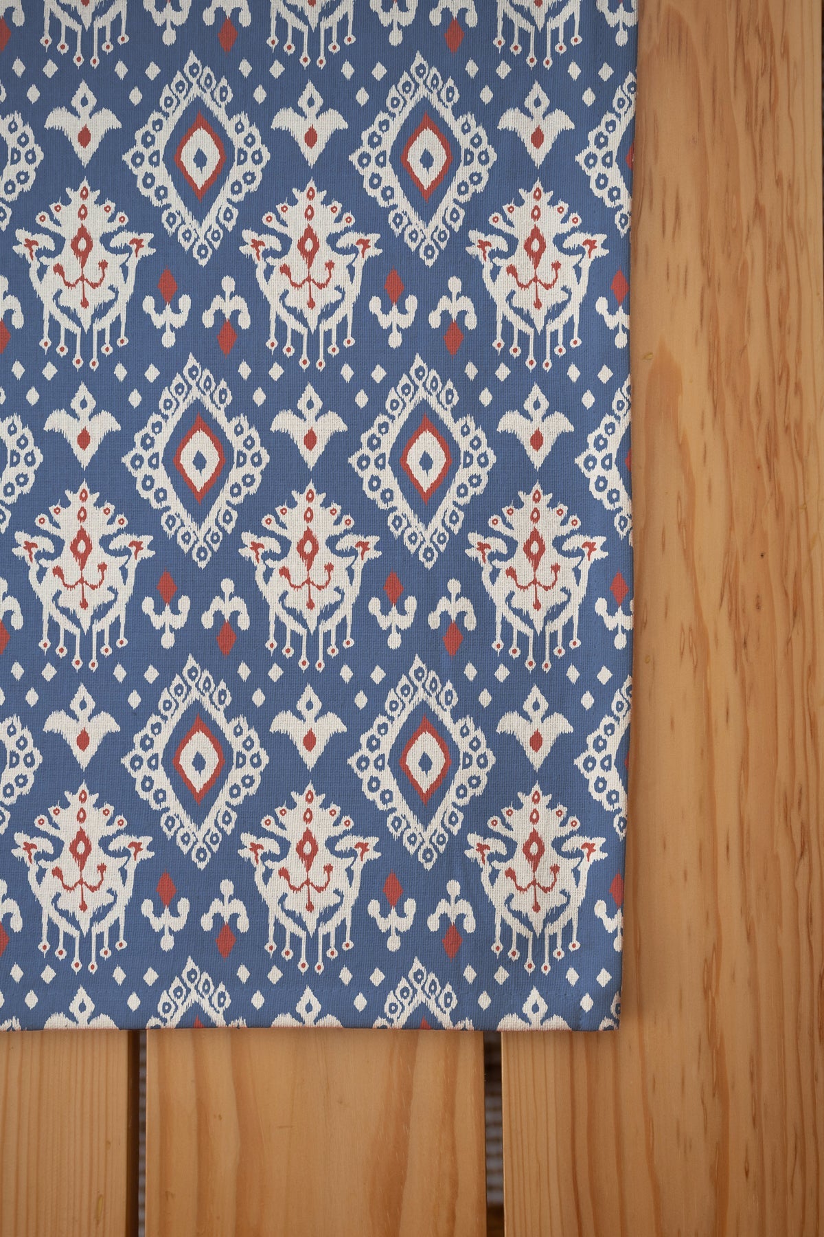 Durbar Ikat Geometric Printed 100% Cotton Table cloth for 4 seater, 6 seater and 8 seater dining - Royal blue and Brick Red