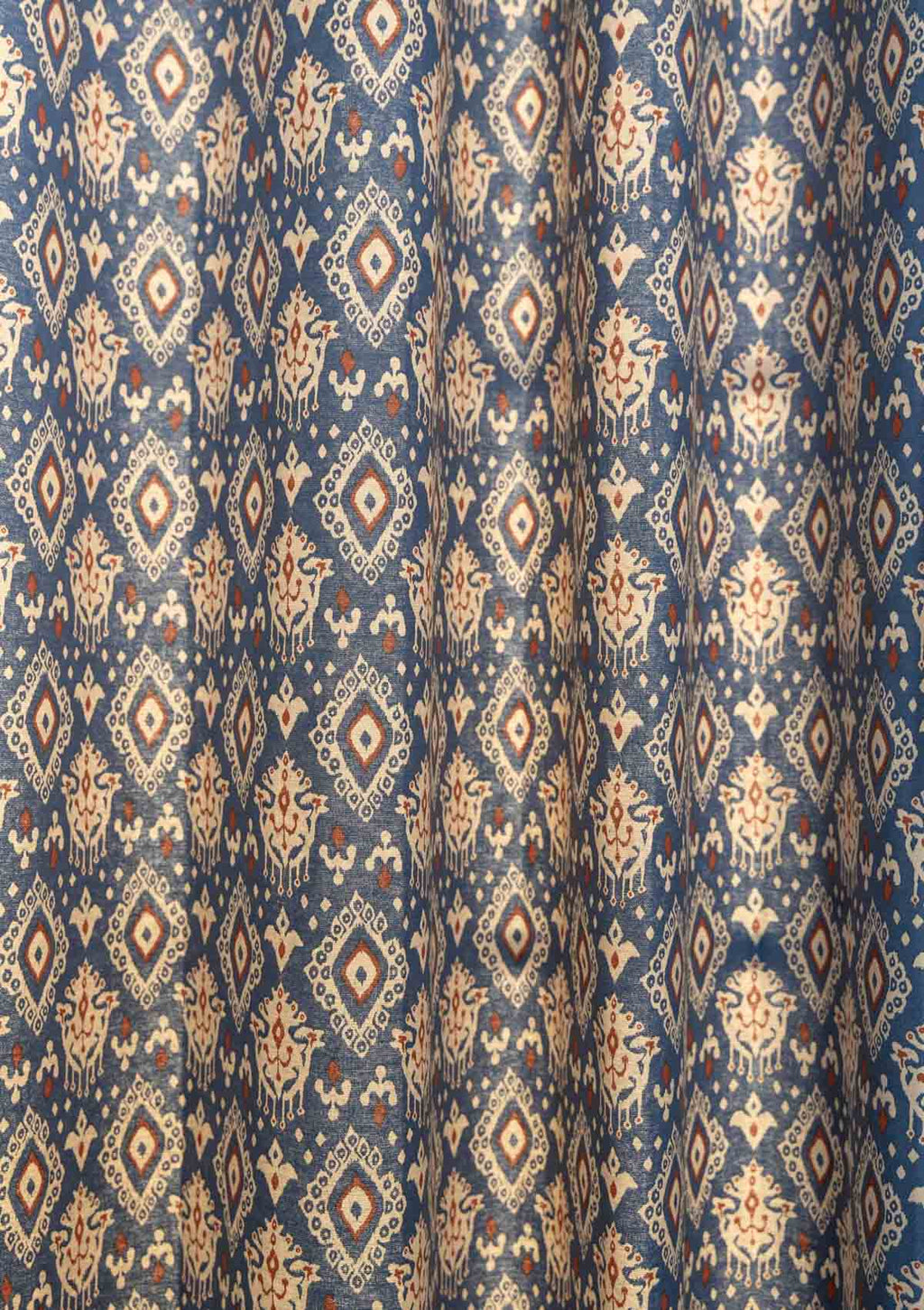 Durbar Ikat Geometric Printed 100% Cotton Curtain for Living Room and Bedroom - Room Darkening - Royal blue and Brick Red