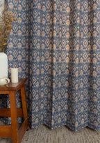 Durbar Ikat Geometric Printed 100% Cotton Curtain for Living Room and Bedroom - Room Darkening - Royal blue and Brick Red