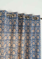 Durbar Ikat Geometric Printed 100% Cotton Curtain for Living Room and Bedroom - Room Darkening - Royal blue and Brick Red