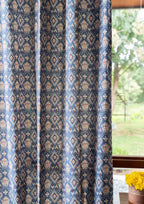 Durbar Ikat Geometric Printed 100% Cotton Curtain for Living Room and Bedroom - Room Darkening - Royal blue and Brick Red