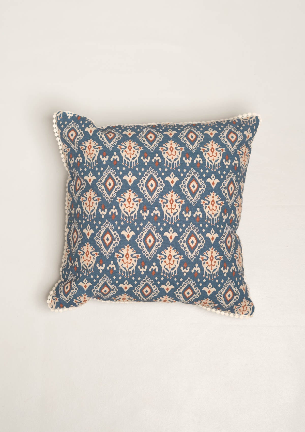 Durbar Ikat Geometric Printed 100% Cotton Cushion Cover for Sofa - Royal blue and Brick Red.