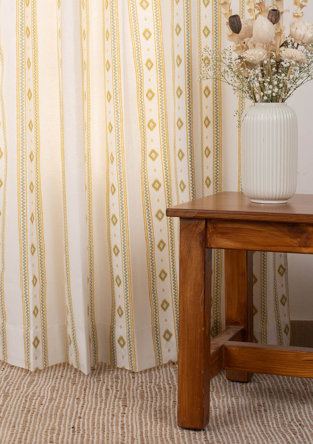 Echo 100% cotton Contemporary Geometric Print curtain for Living Room and Bedroom- Room darkening - Yellow - Single Piece