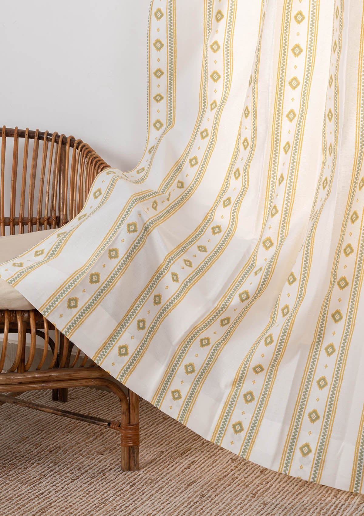 Echo 100% cotton Contemporary Geometric Print curtain for Living Room and Bedroom- Room darkening - Yellow - Single Piece