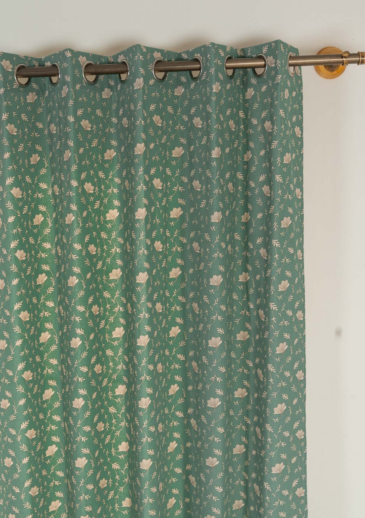 Eden floral prints 100% cotton curtain for Living room and Bed room - Room darkening - Aqua Blue, Mustard - Single Panel