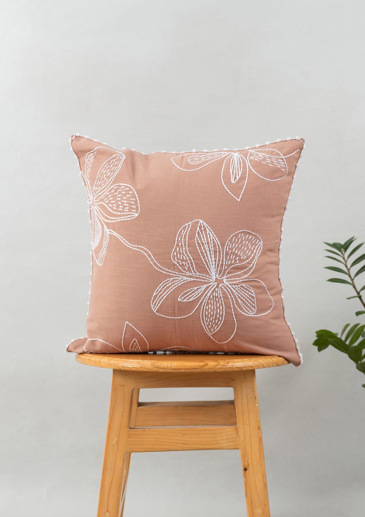 Prism Crochet Geometric Fusion Rust & Embrose Embroidered Floral Design Rust 100% Cotton Cushion Covers for Sofa - Pack of 2