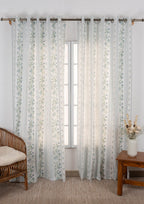Flutter 100% cotton floral curtain for living room - Light Reduction - Nile Blue - Single Piece