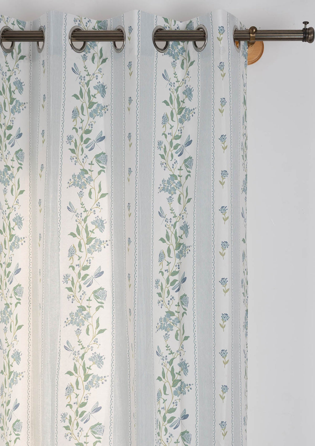 Flutter 100% cotton floral curtain for living room - Light Reduction - Nile Blue - Single Piece