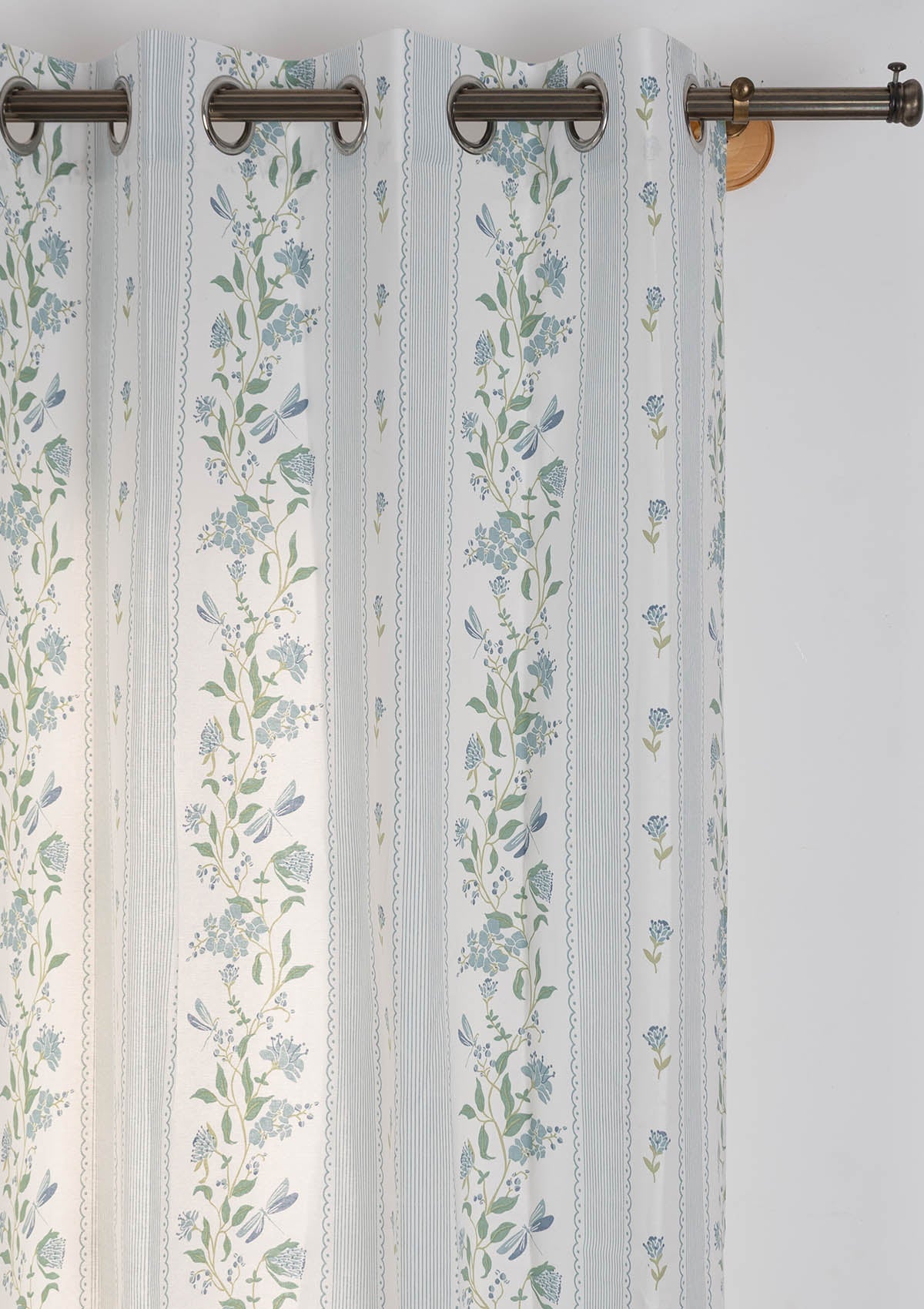 Flutter 100% cotton floral curtain for living room - Light Reduction - Nile Blue - Single Piece