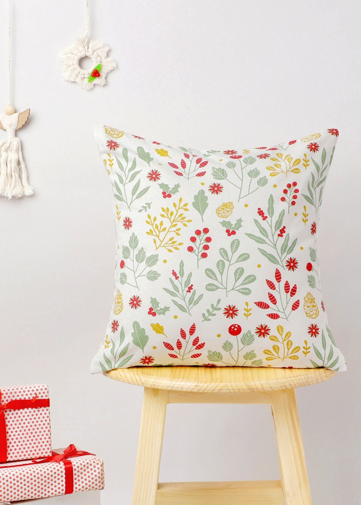 Foraged Berries 100% cotton customisable floral cushion cover for sofa - Red