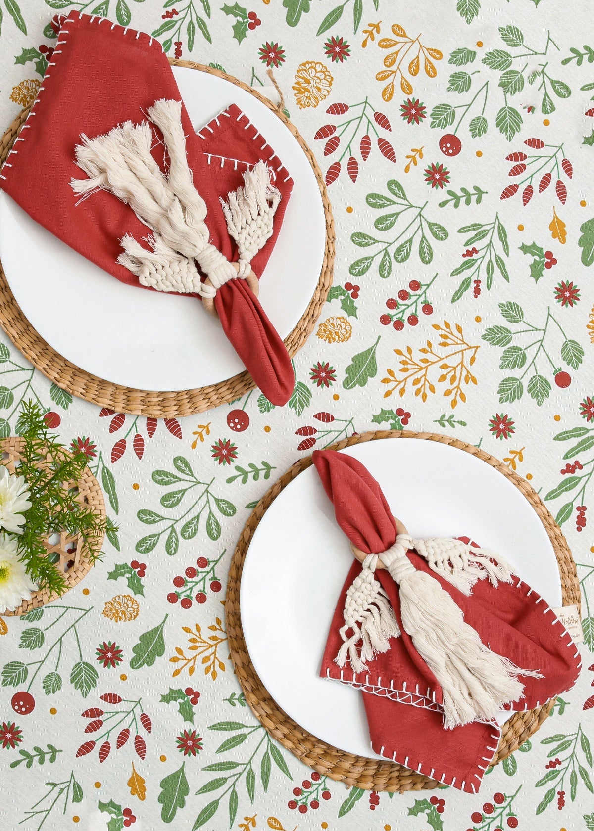 Foraged Berries 100% cotton customisable floral table cloth for dining - Red