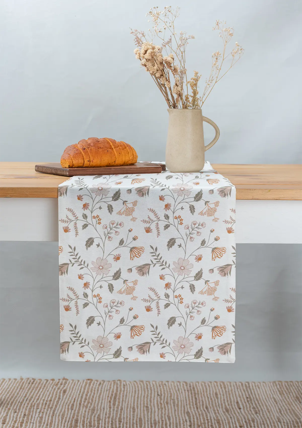 Forest bloom 100% cotton customisable floral table Runner for dining - Orange