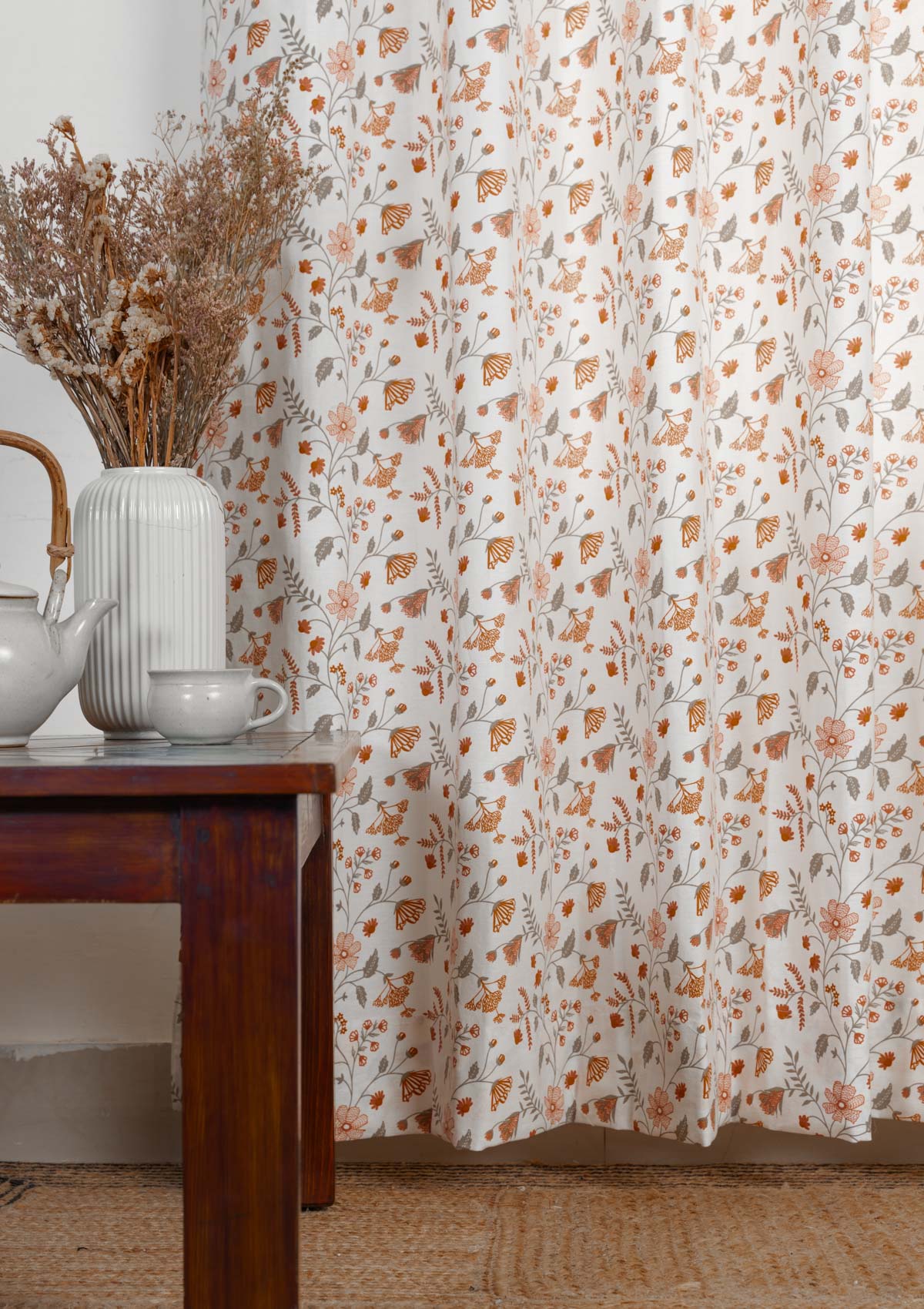 Forest bloom floral prints 100% cotton curtain for living room - Room darkening - Orange - Single Panel