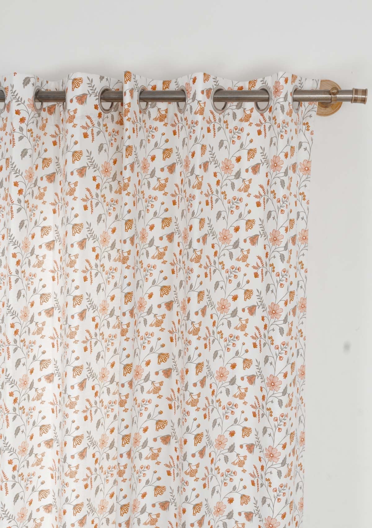 Forest bloom 100% cotton floral curtain for living room - Room darkening - Orange - Single - Pack of 1