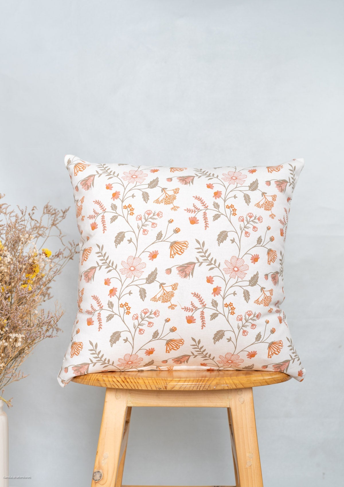 Forest bloom 100% cotton floral cushion cover for sofa - Orange