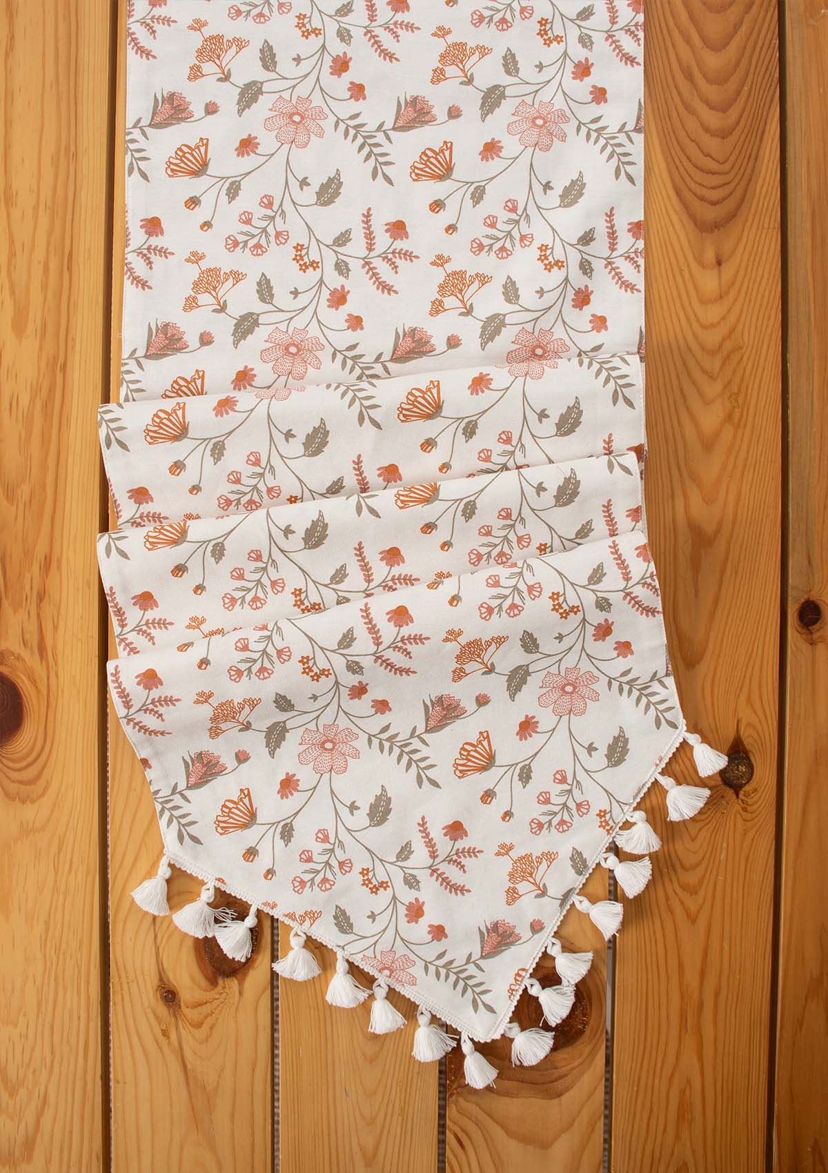 Forest bloom 100% cotton floral table runner for 4 seater or 6 seater Dining with tassels