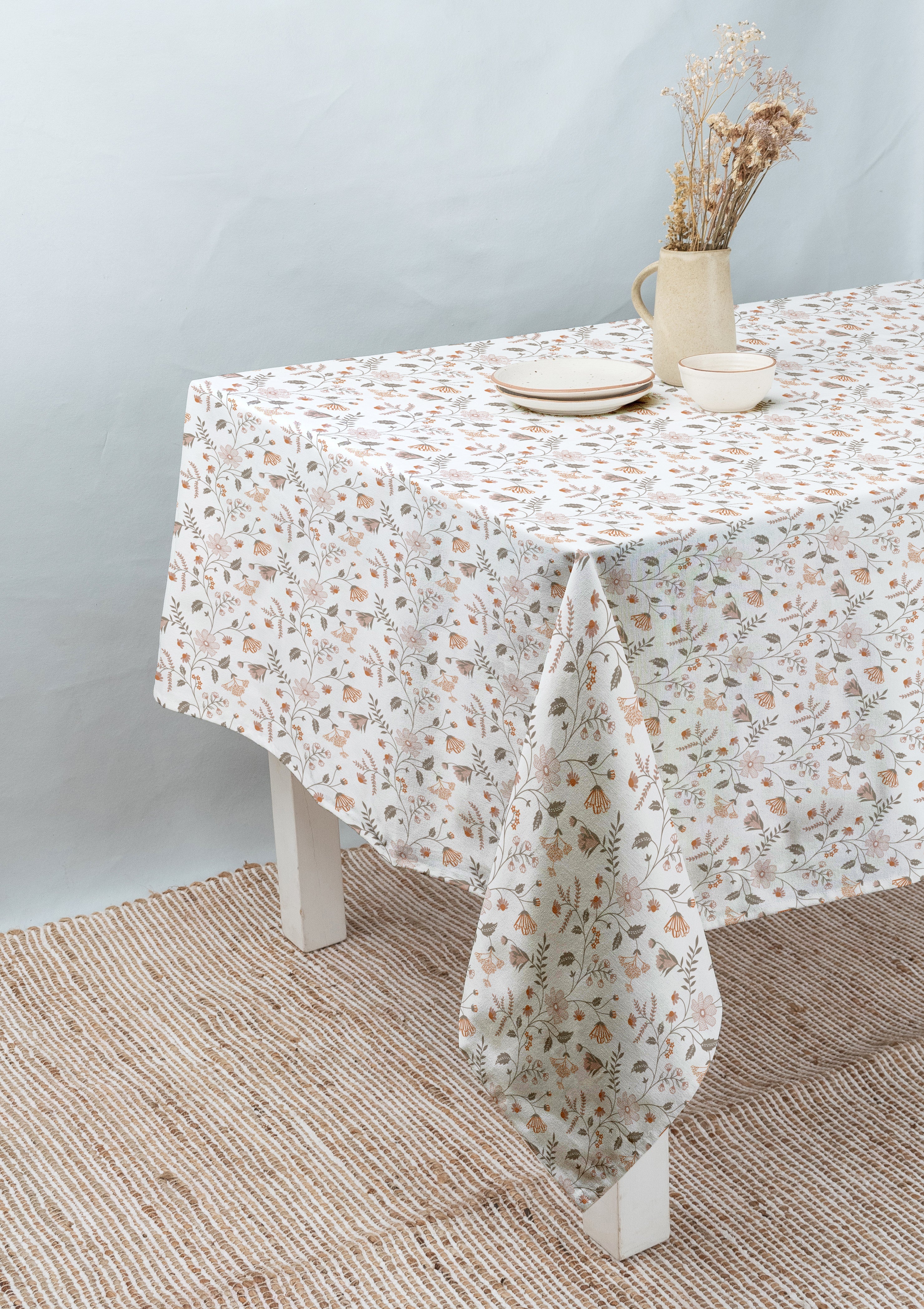 Forest bloom 100% customisable cotton floral table cloth for dining - Orange