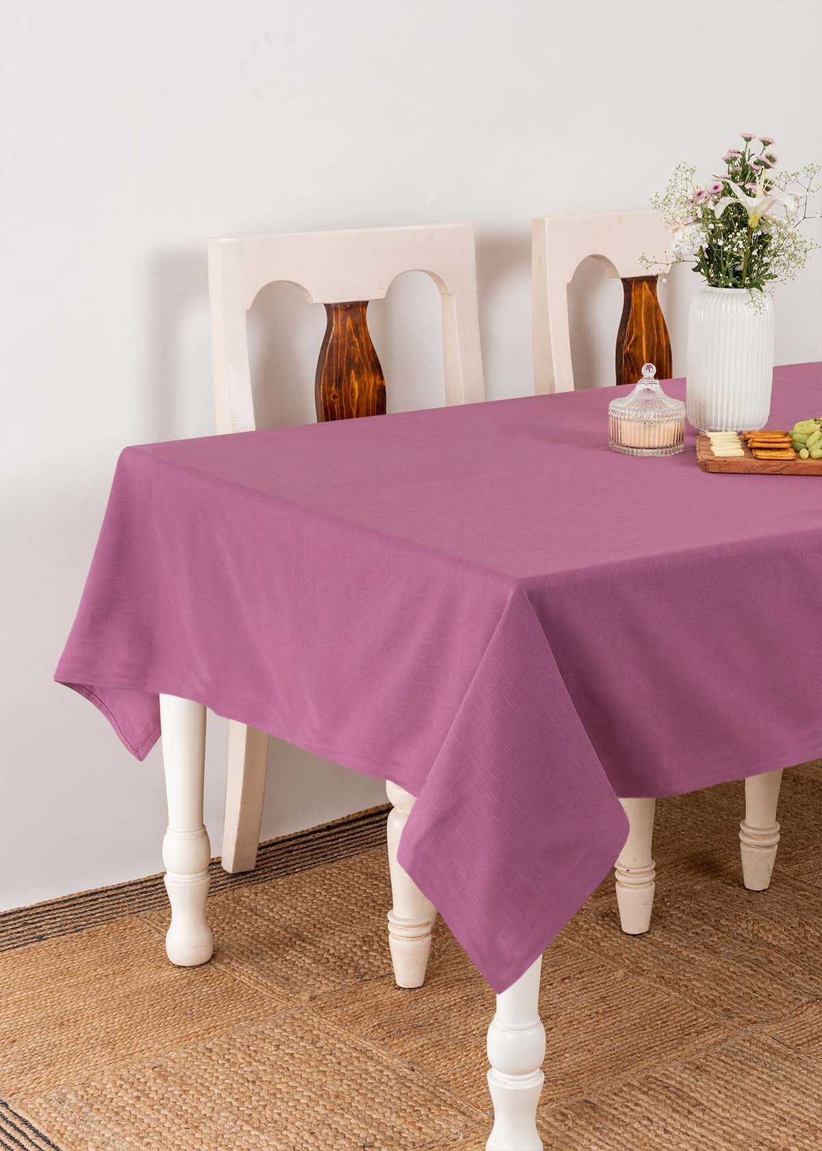 Solid 100% cotton customisable table cloth for dining - Grape