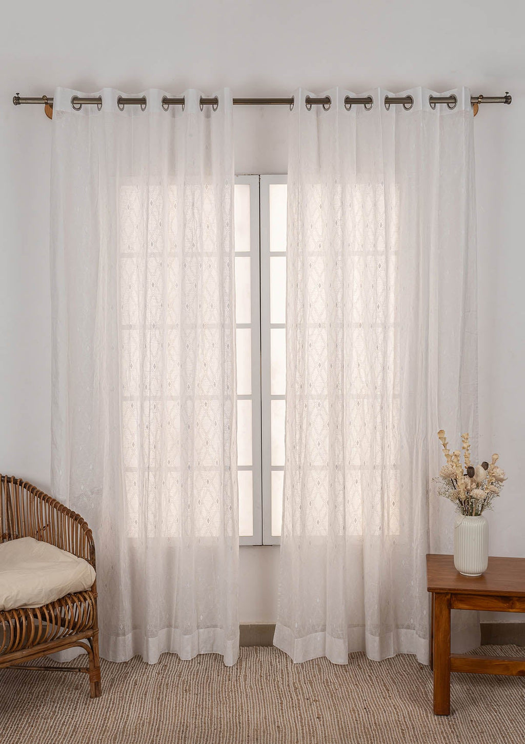 Haze 100% cotton Geometric pattern curtain for Living Room and Bedroom - Room darkening - Yellow - Single Piece