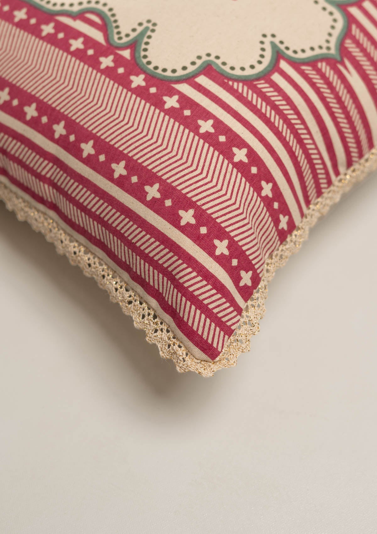 Jharoka Floral Ethnic 100% Cotton Cushion Cover for Sofa - Rose Pink