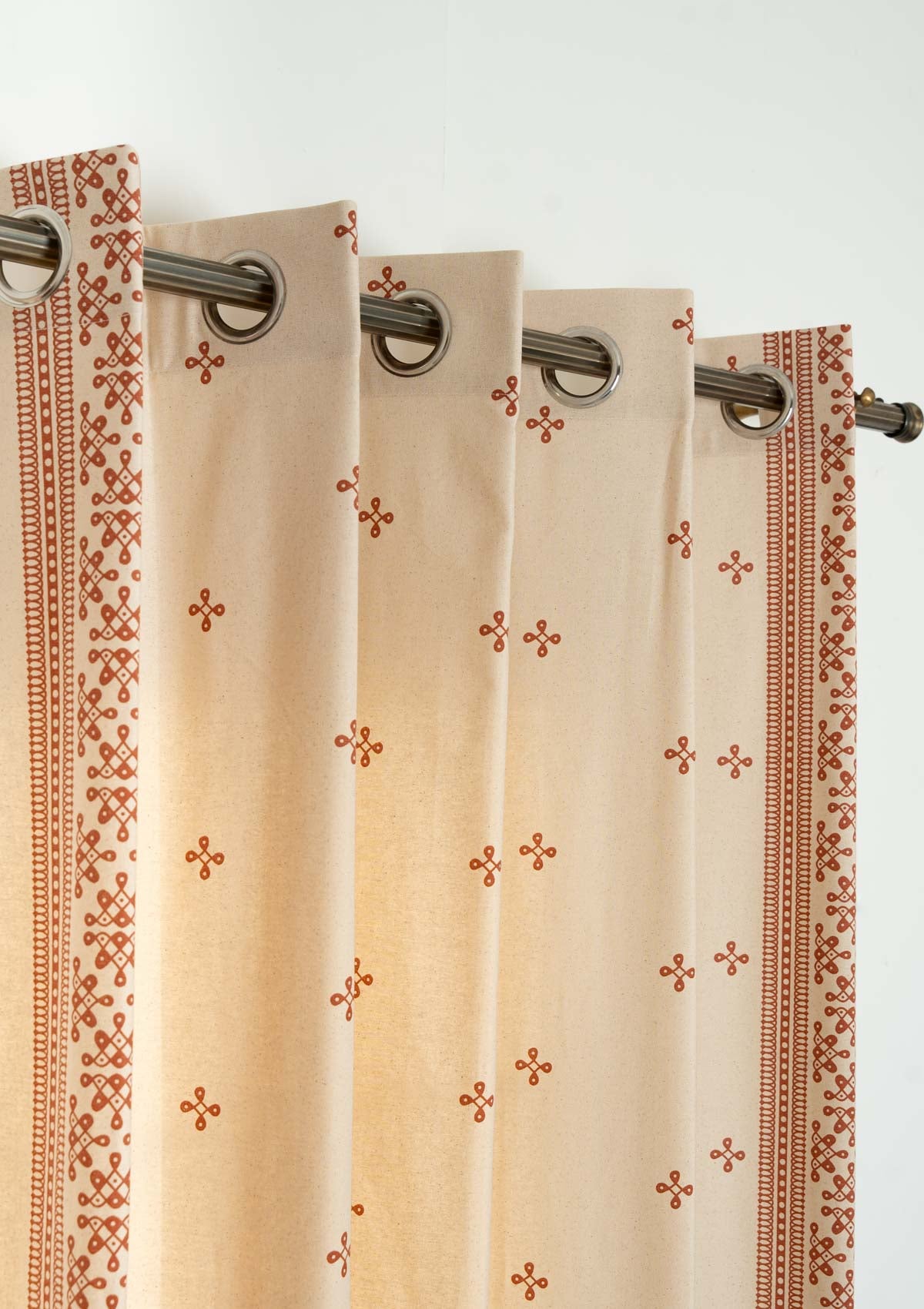 Kolam minimal Printed 100% Cotton Curtain for Living Room and Bedroom - Brick red