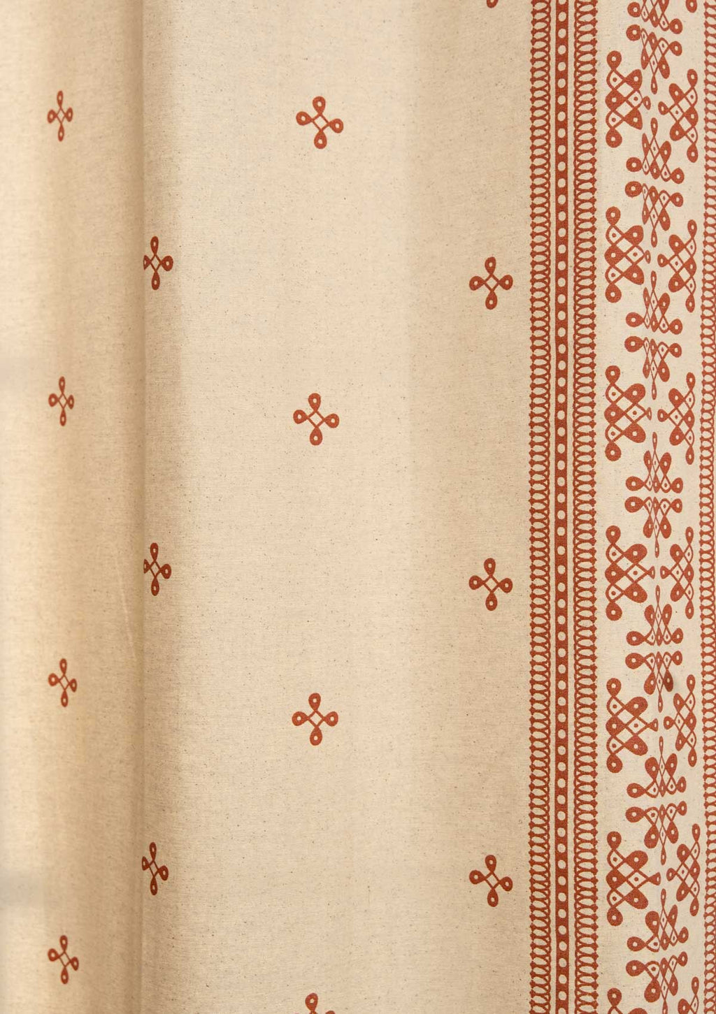 Kolam minimal Printed 100% Cotton Curtain for Living Room and Bedroom - Brick red