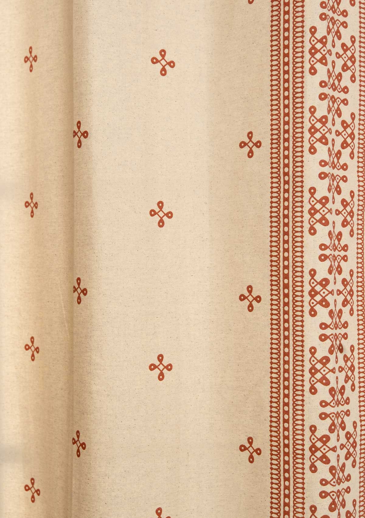 Kolam minimal Printed 100% Cotton Curtain for Living Room and Bedroom - Brick red